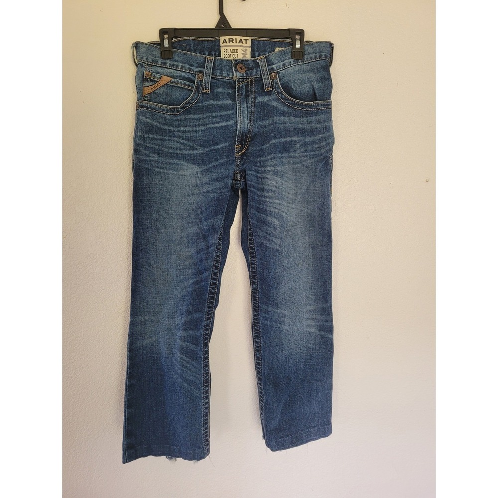 Ariat M4 Relaxed Boot Cut Jeans Mens 31x27 Blue Medium Wash Distressed #8